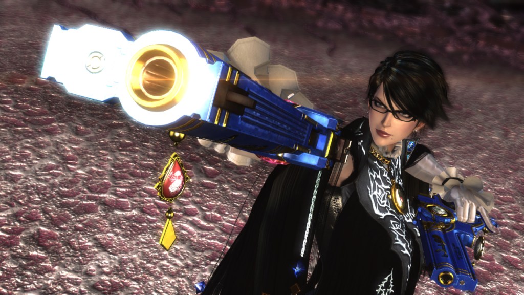 Bayonetta (Atsuko Tanaka) draws her pistols in Bayonetta 2 (2014), PlatinumGames