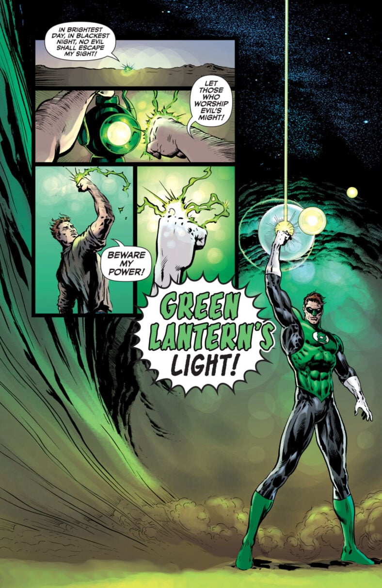 Hal Jordan rides again in The Green Lantern Vol. 1 #1 "Intergalactic Lawman" (2019), DC Comics. Words by Grant Morrison, art by Liam Sharp and Steve Oliff.