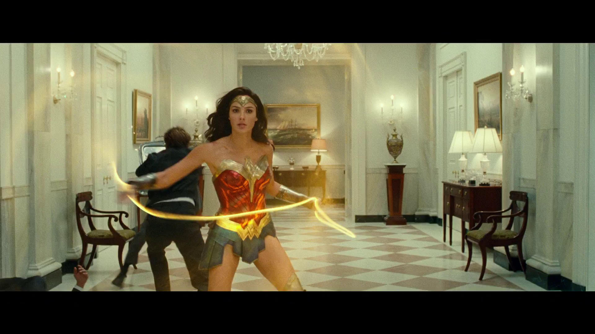 Wonder Woman (Gal Gadot) rushes to save the President of the United States in Wonder Woman 1984 (2020), Warner Bros. Pictures