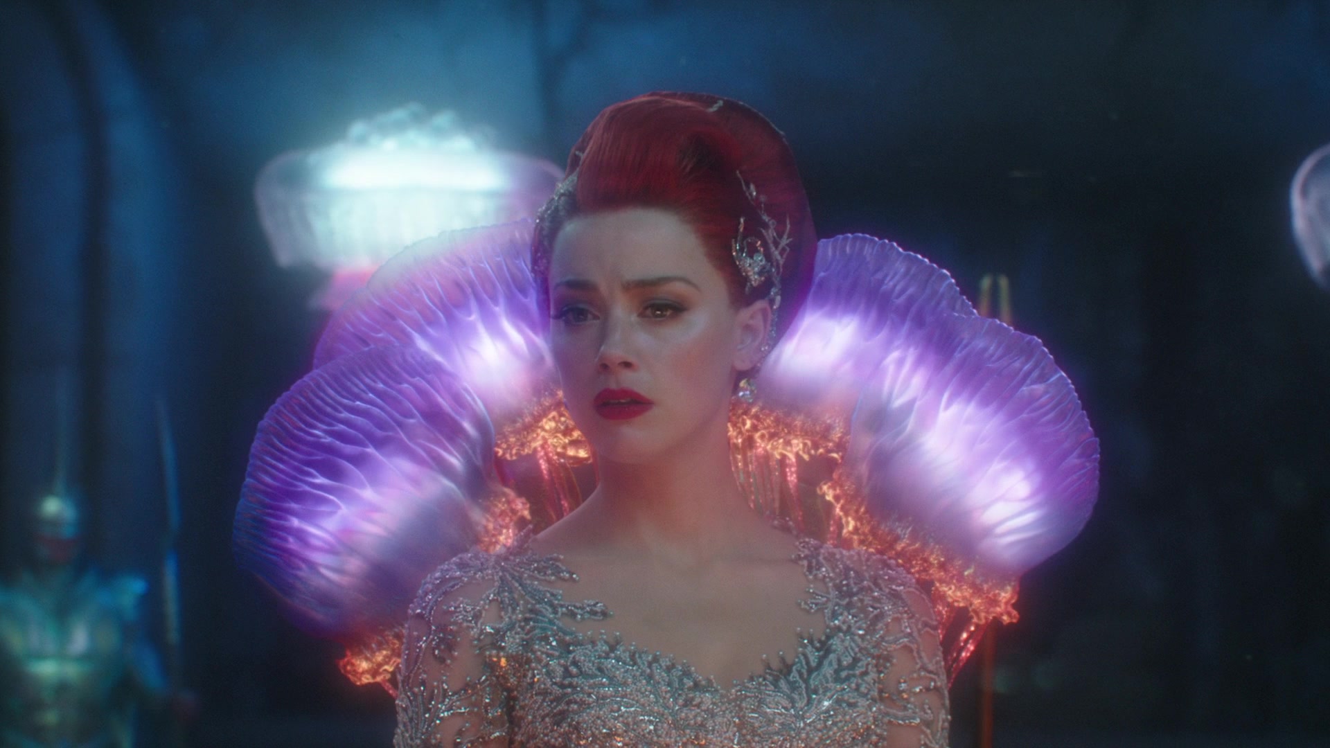 Mera (Amber Heard)  listens on as Orm (Patrick Wilson) takes control of Atlantis in Aquaman (2018), Warner Bros. Entertainment