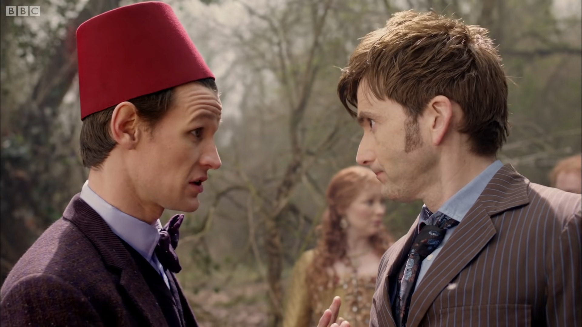 The Doctor (Matt Smith) comes face to face with The Doctor (David Tenant) in Doctor Who: The Day of the Doctor (2013), BBC