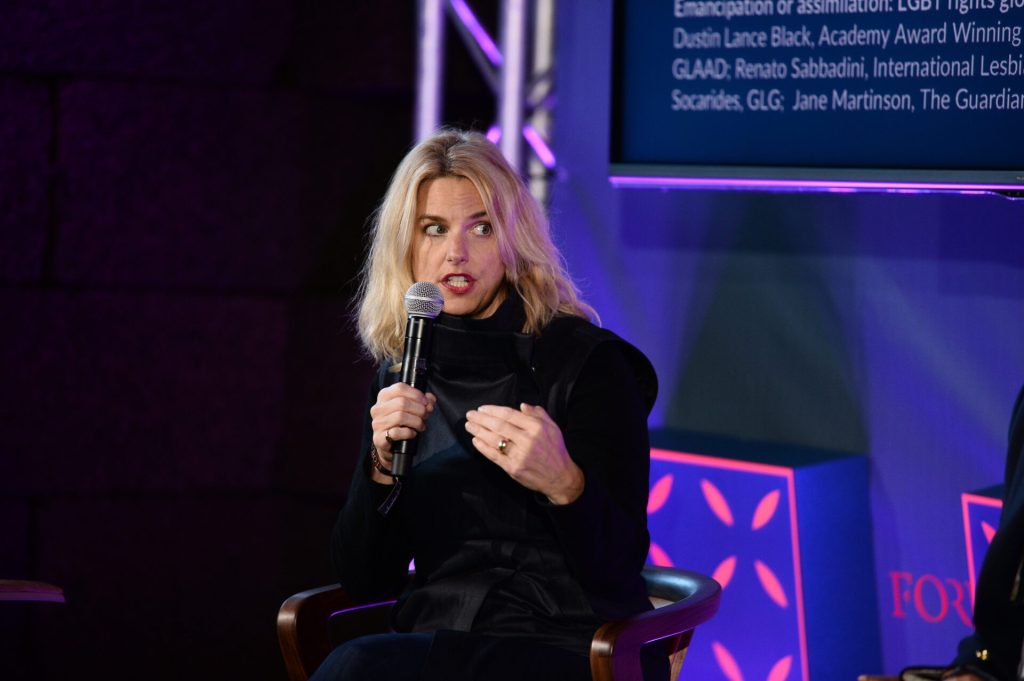 7 November 2017; Sarah Kate Ellis, CEO, GLAAD, on the Forum Stage during the opening day of Web Summit 2017 at Altice Arena in Lisbon. Photo by Diarmuid Greene/Web Summit via Sportsfile