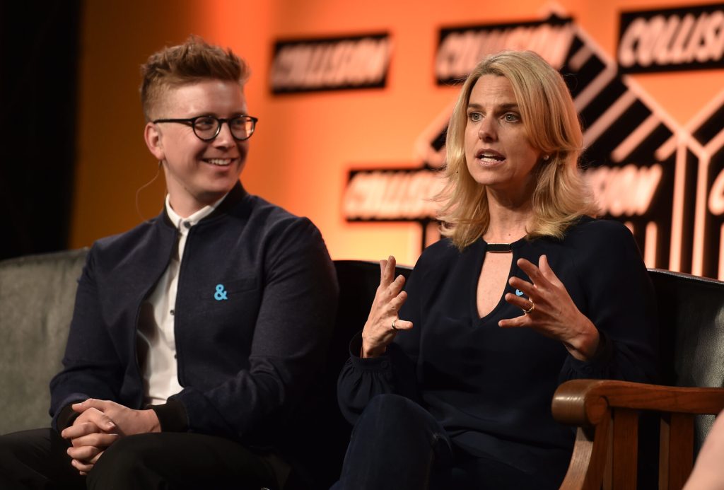 2 May 2017; Tyler Oakley, Creator & Digital Entrepreneur, left, and Sarah Kate Ellis, GLAAD, at the Centre Stage during Collision 2017 in New Orleans, Louisiana. Photo by Diarmuid Greene / Collision / Sportsfile