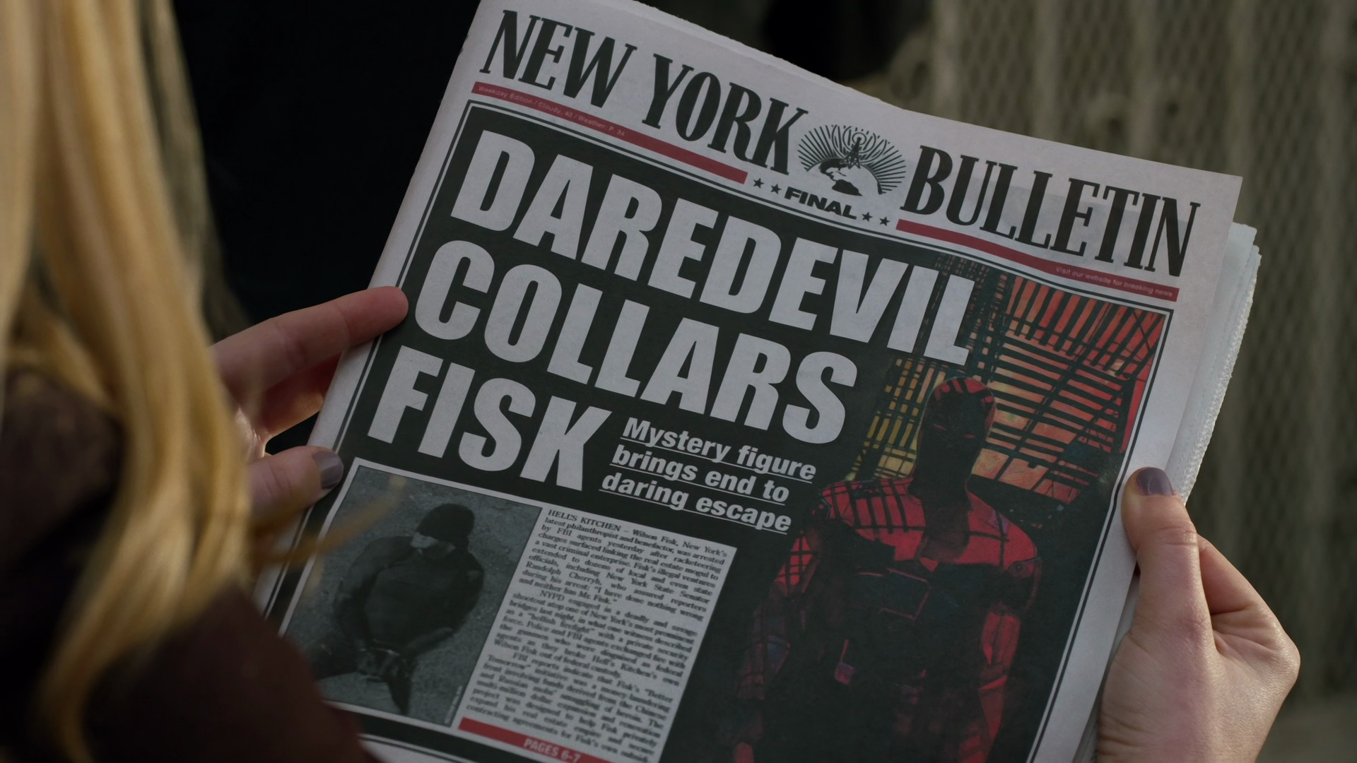 Matt Murdock (Charlie Cox) receives some good news in Daredevil Season 1 Episode 13 "Daredevil" (2015), Marvel Entertainment