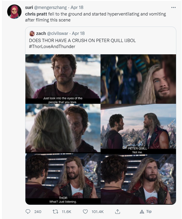 Morally Sick Twitter Users Mock And Call Chris Pratt Homophobic Following Release Of Thor Love And Thunder Trailer Bounding Into Comics