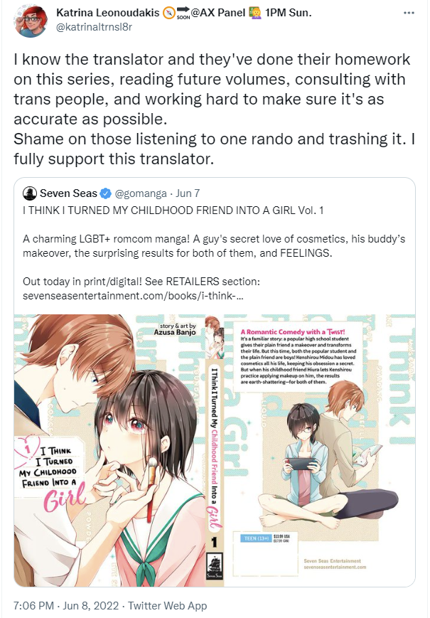 Seven Seas apologizes for inaccurate translation of I Think I