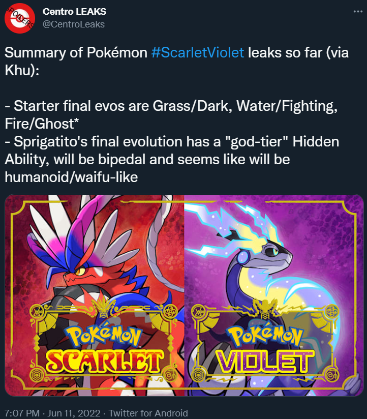 Pokémon Scarlet and Violet Starter Evolutions seem to have leaked