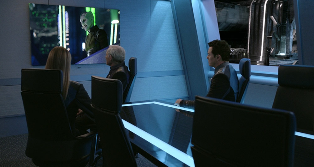 Teleya on a Krill election broadcast in The Orville: New Horizons