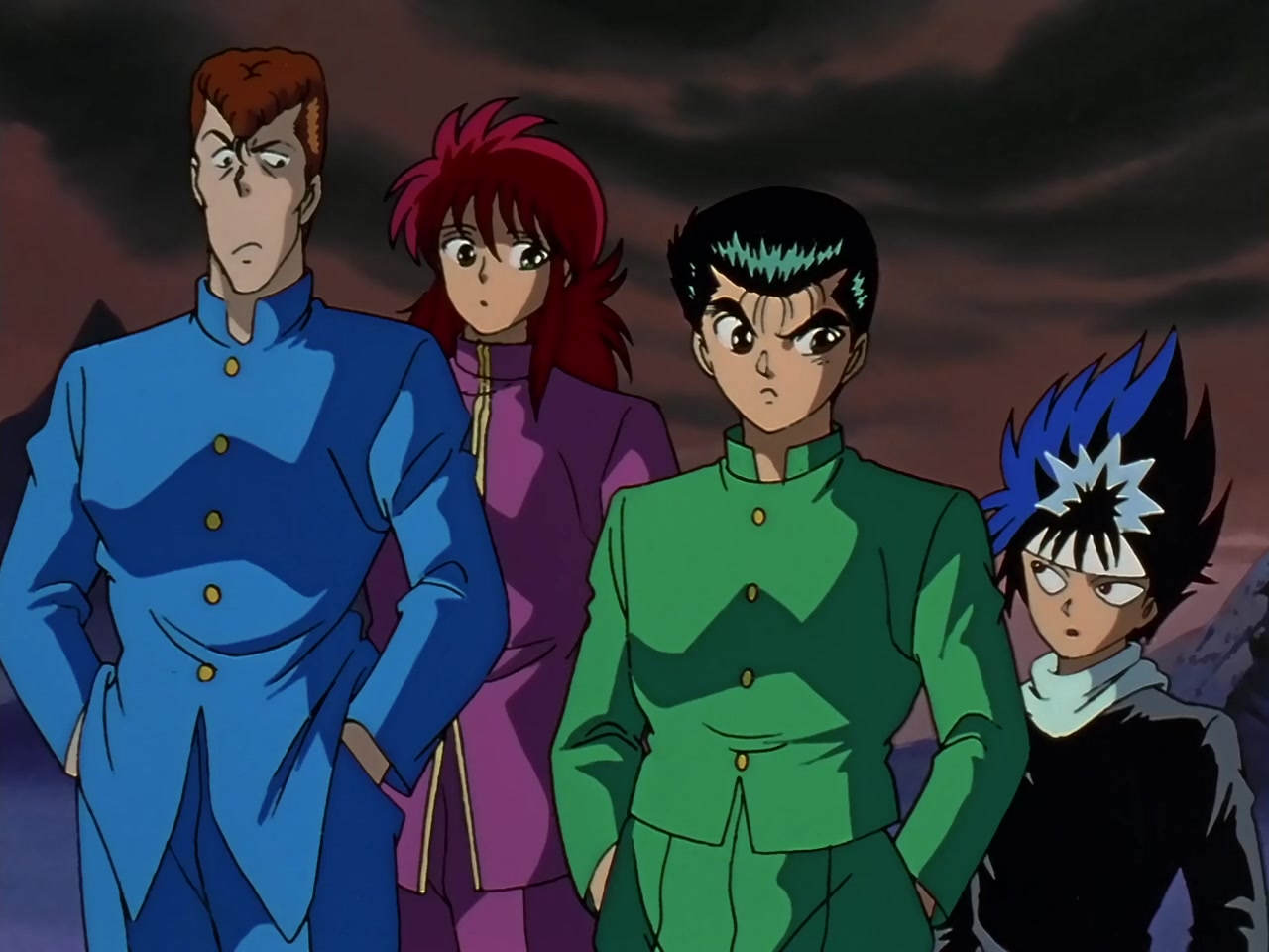 The Spirit Detectives plan their next move in Yu Yu Hakusho Episode 14 "The Beasts of Maze Castle" (1993), Studio Pierrot