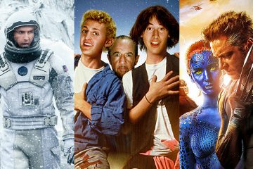 Split image of Interstellar, Bill & Ted's Excellent Adventure, and X-Men: Days of Future Past