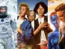 Split image of Interstellar, Bill & Ted's Excellent Adventure, and X-Men: Days of Future Past