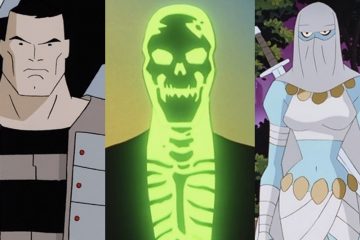 Split image of Mad Stan, Blight and Curare from Batman Beyond