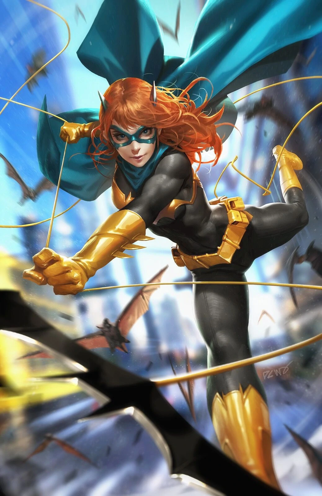 Batgirl lets fly her batarangs on Derrick Chew's vairant cover to Batgirl Vol. 5 #32  "Old Enemies - Finale" (2019), DC Comics