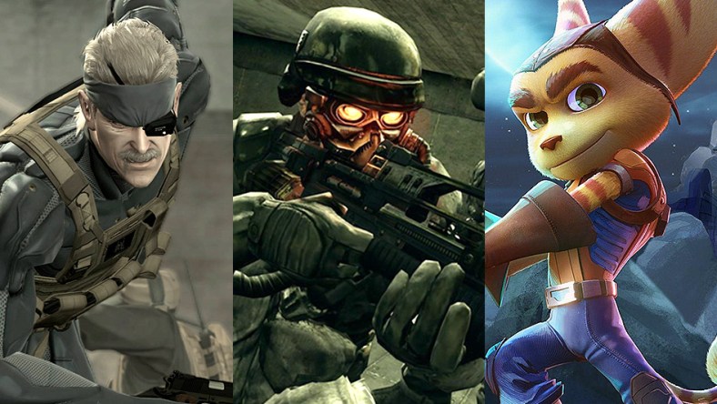 Split image of Metal Gear Solid 4, Killzone 2 and Ratchet & Clank