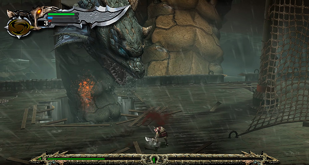 Kratos battles the Hydra in God of War
