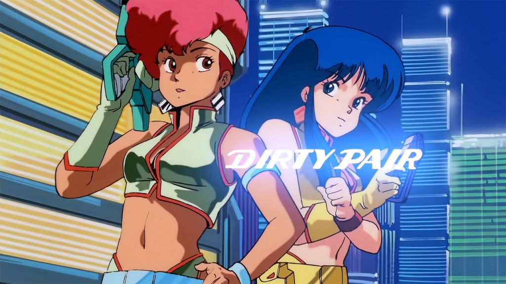 Kei (Kyoko Tongu) and Yuri (Saeko Shimazu) are ready to deploy in the intro to Dirty Pair (1985), Nippon Sunrise