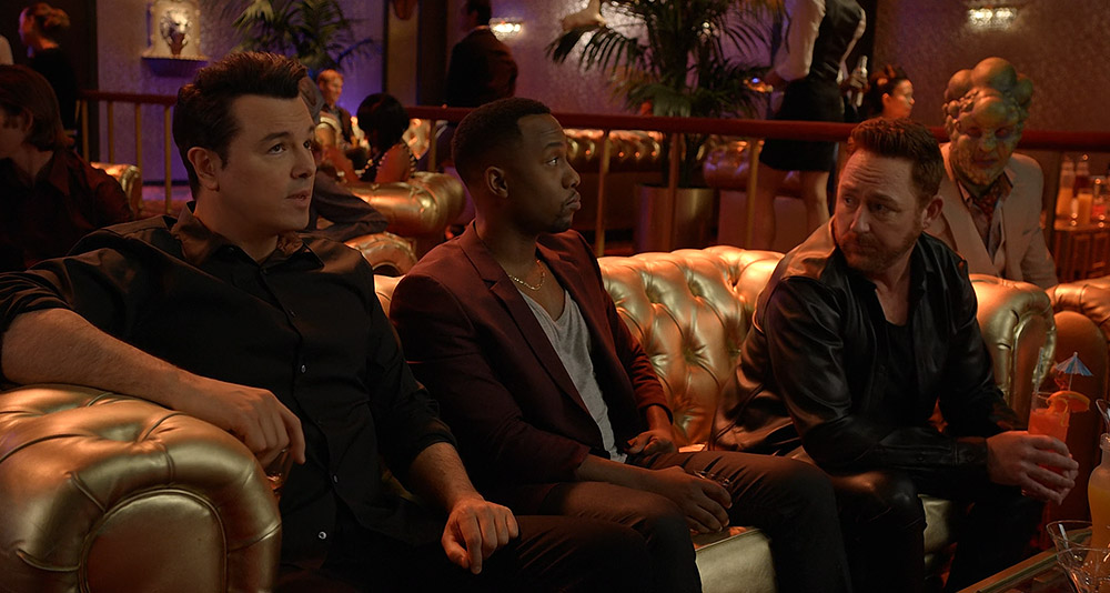 Mercer, LaMarr and Malloy at Isaac's bachelor party in The Orville