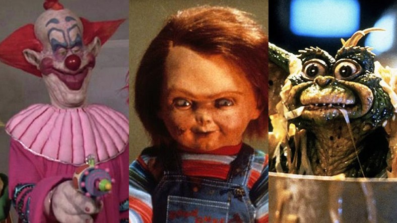 Split image of Killer Clowns, Chucky and a Gremlin