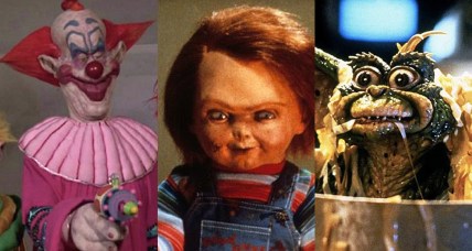 Split image of Killer Clowns, Chucky and a Gremlin
