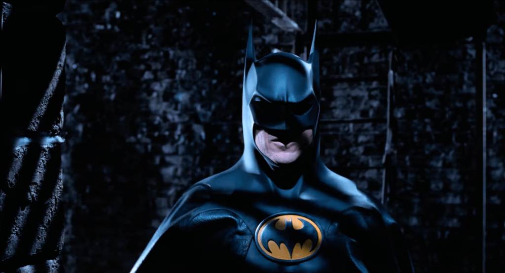 Batman (Michael Keaton) tries to persuade Catwoman (Michelle Pfeiffer) to release the Ice princess (Cristi Conaway) in Batman Returns (1992), Warner Bros. Entertainment