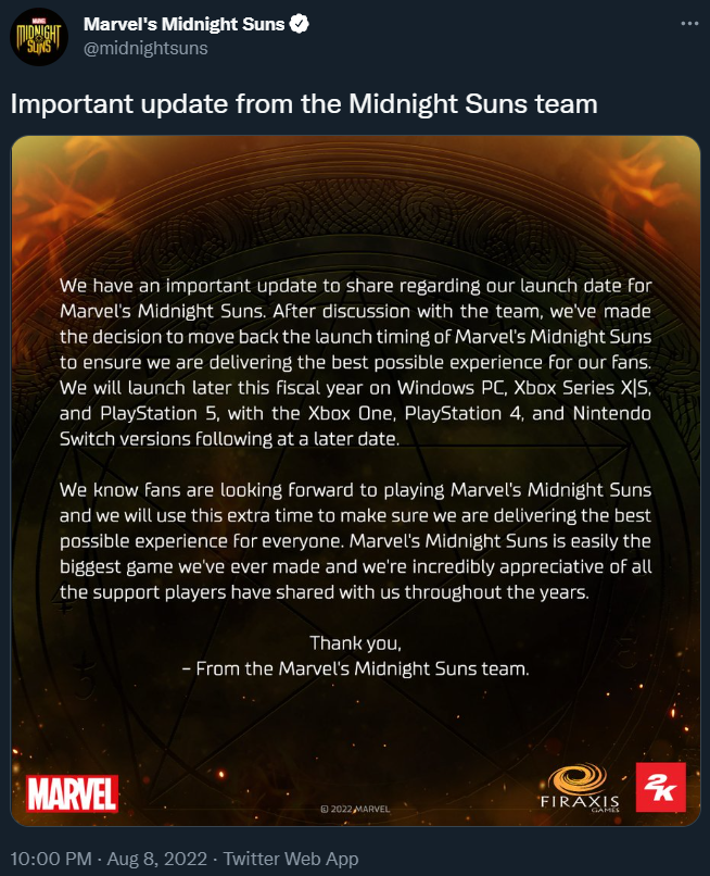 Marvel's Midnight Suns Release Date Is in December 2022: PS5, XSX, PC