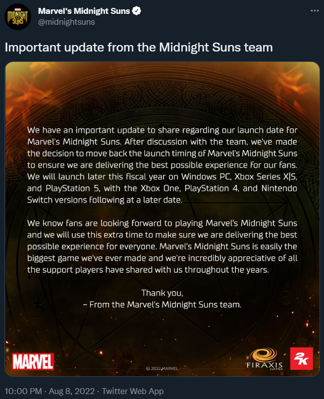 Marvel's Midnight Suns Gets a New Release Date For PC, Xbox, and PlayStation