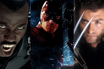 Split image of Blade, Daredevil and Wolverine from Marvel Movies