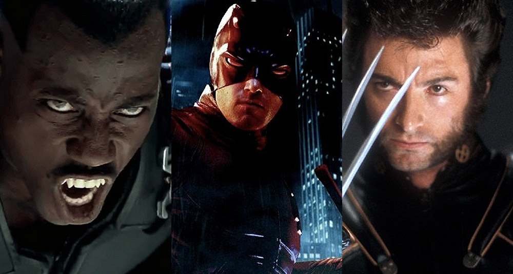 Split image of Blade, Daredevil and Wolverine from Marvel Movies