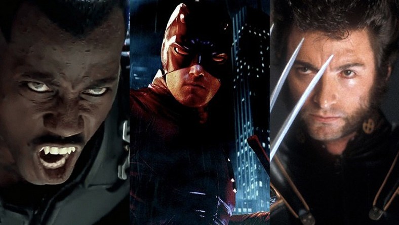 Split image of Blade, Daredevil and Wolverine from Marvel Movies