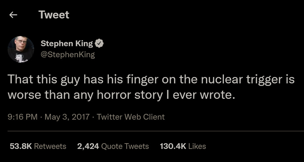 Stephen King tweets about Trump