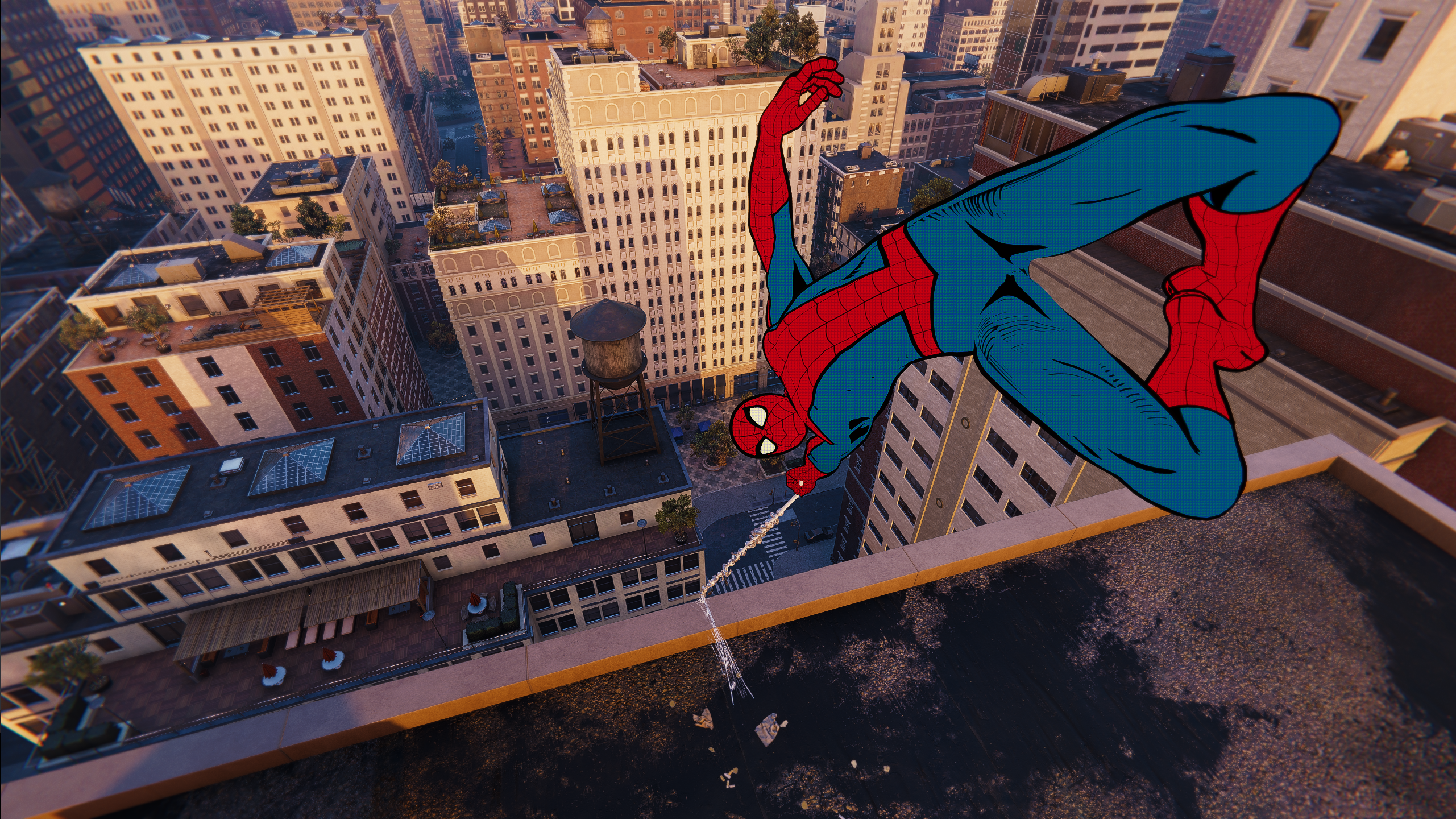 Spider-Man (Yuri Lowenthal) traverses the streets of New York in Marvel's Spider-Man Remastered (2022), Insomniac Games