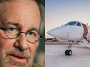 Split image of Steven Spielberg and his private jet