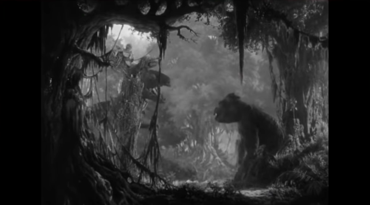 Kong fights a T-Rex in King Kong (1933), RKO Radio Pictures