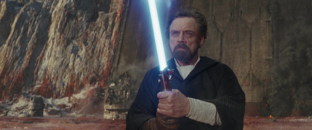 Luke Skywalker (Mark Hamill) prepares to make a final stand against Kylo Ren (Adam Driver) in Star Wars: Episode VII - The Last Jedi (2017), Disney