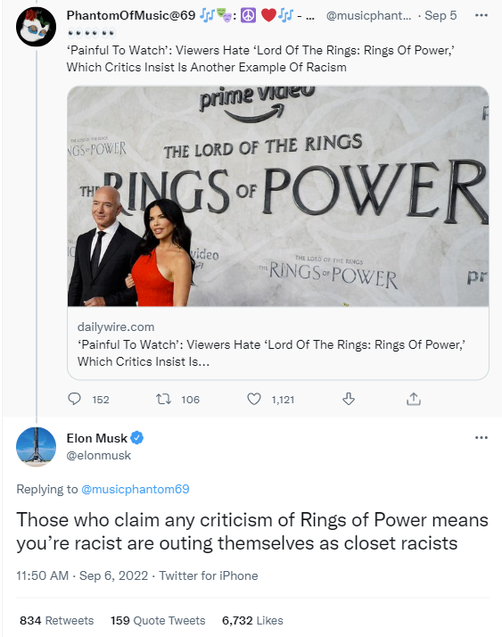 Elon Musk Tweets His Review of 's 'Rings of Power' That