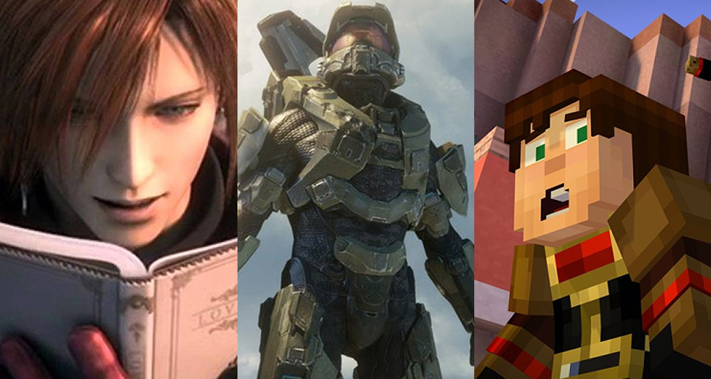 Split image of Final Fantasy, Halo and Minecraft