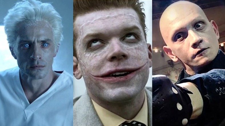 Split image of Mr. Freeze, the Joker and Victor Zsasz from Gotham