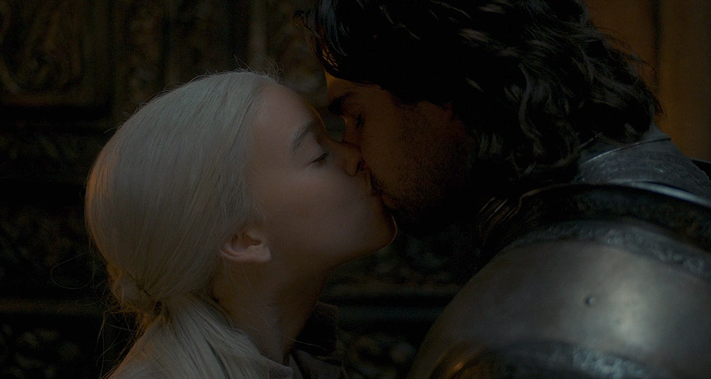 Princess Rhaenyra kisses Ser Criston Cole in House of the Dragon, HBO