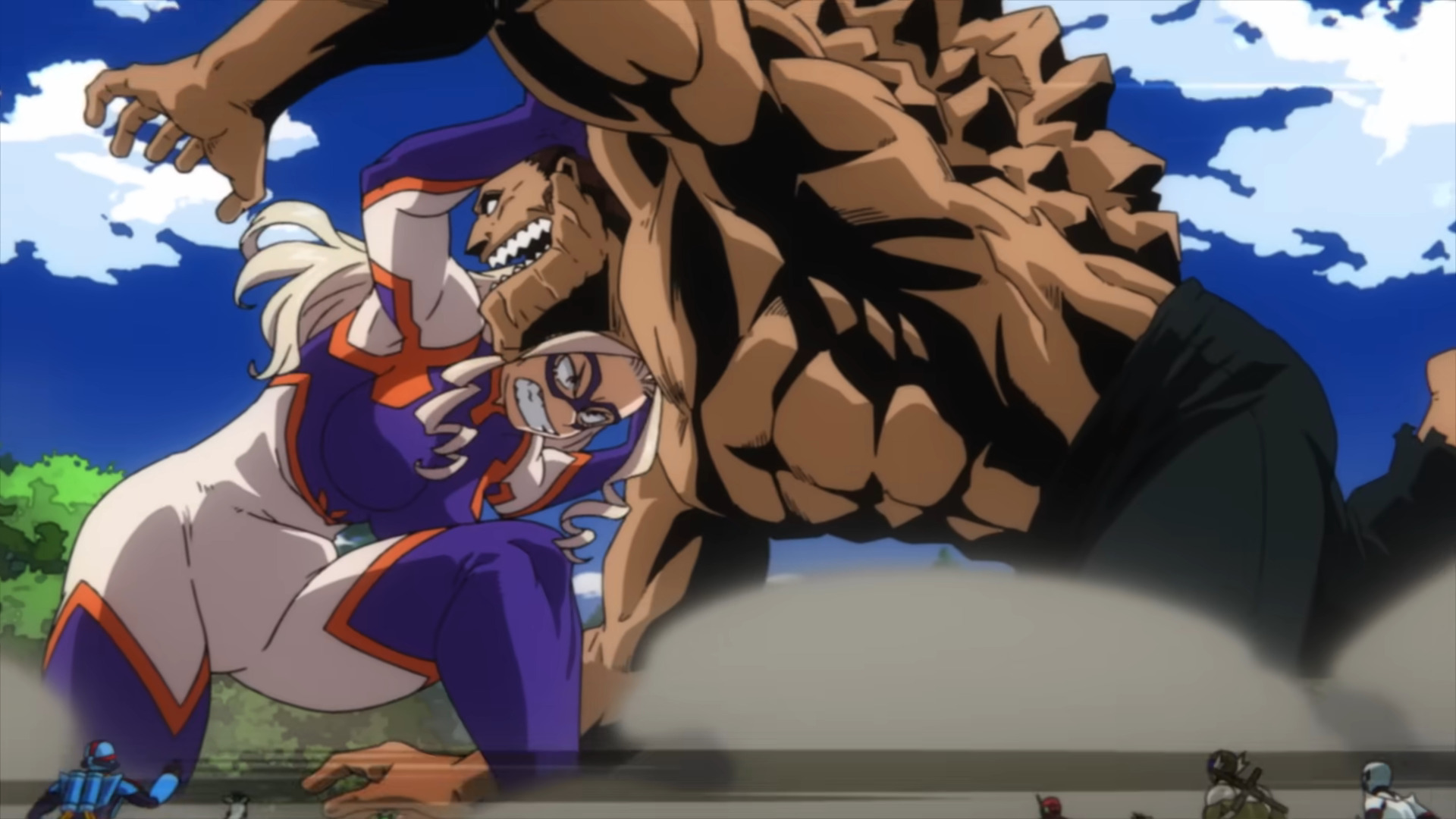 Mt. Lady grapples with Gigantomachia in My Hero Academia Season 6 Episode 7 "Disaster Walker" (2022), Bones via Crunchyroll