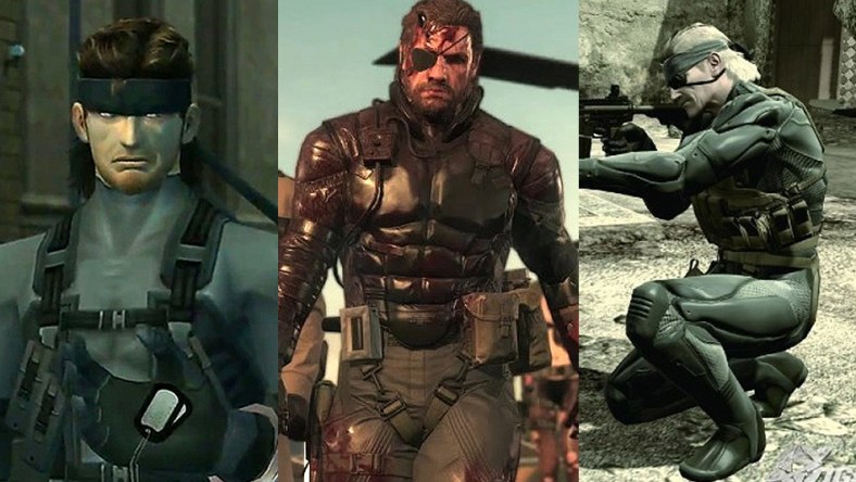 Split image of Metal Gear Solid: The Twin Snakes, Metal Gear Solid V: The Phantom Pain, and Metal Gear Solid 4: Guns of the Patriots, Konami