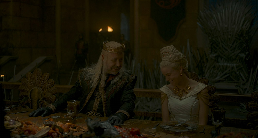 King Viserys and Princess Rhaenyra at her wedding feast in in House of the Dragon, HBO