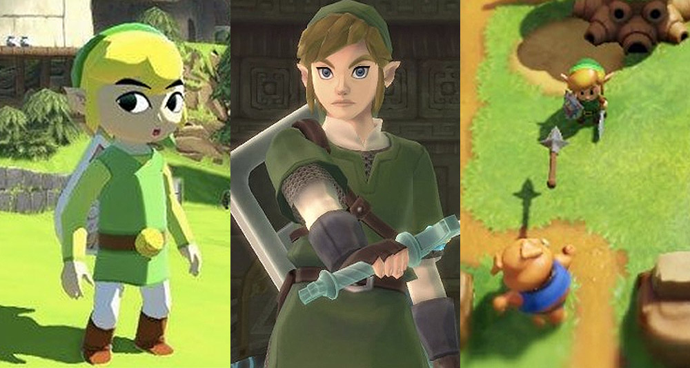 Split image of Link from various Zelda games