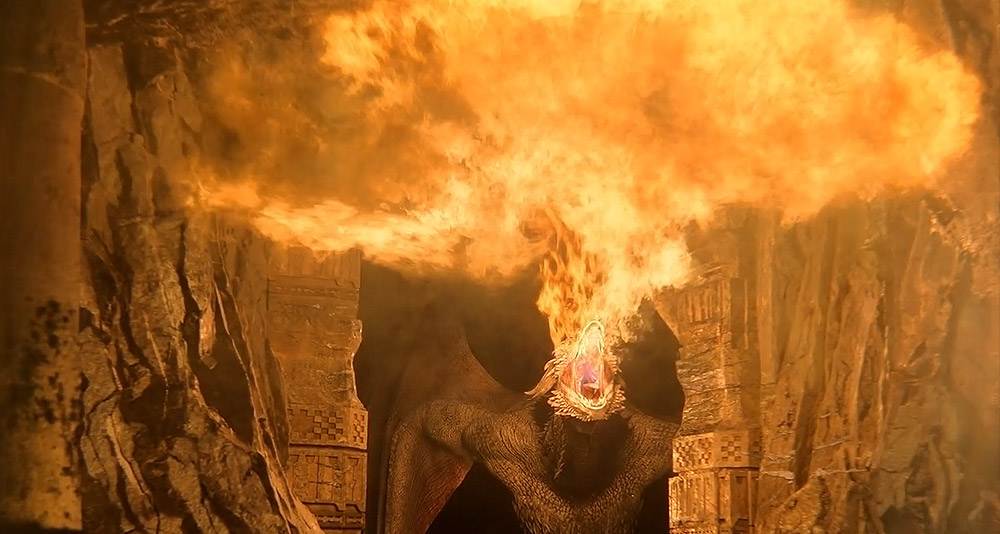 A dragon breathes fire in House of the Dragon, HBO