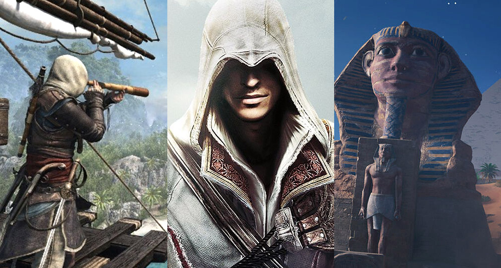 Split image of Assassin's Creed games, Ubisoft