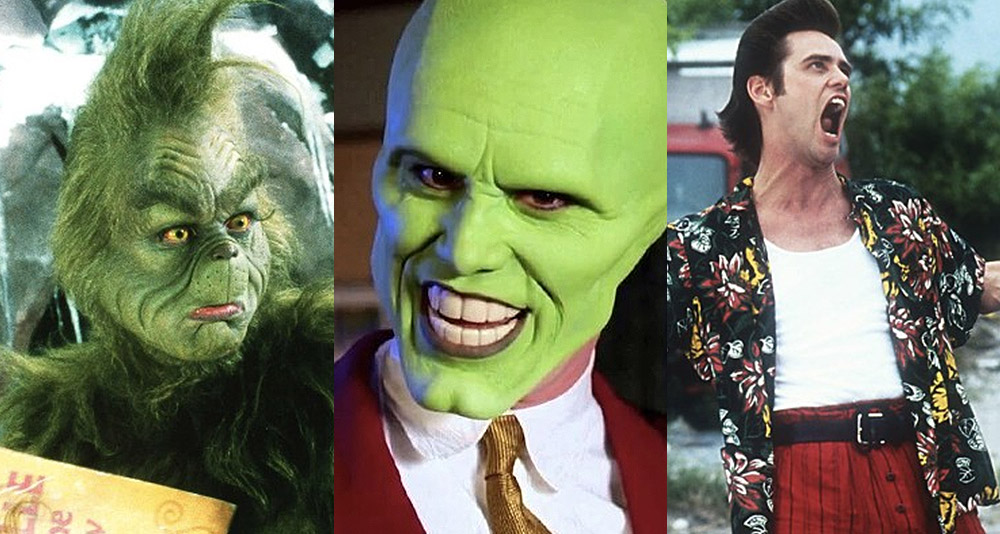 Split image of the Grinch, The Mask and Ace Ventura