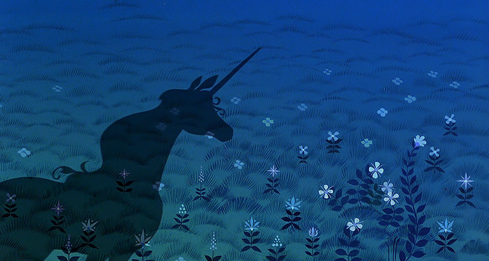 A silhouette of the Unicorn in The Last Unicorn, Rankin/Bass Productions