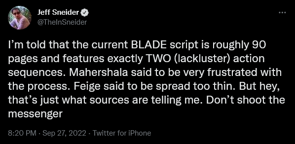 Former 'Blade' Script Writer Denies His Script Was A Narrative