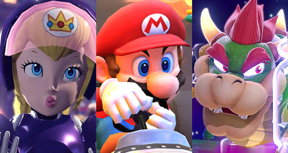 Split image of Peach, Mario and Bowser from the Nintendo games