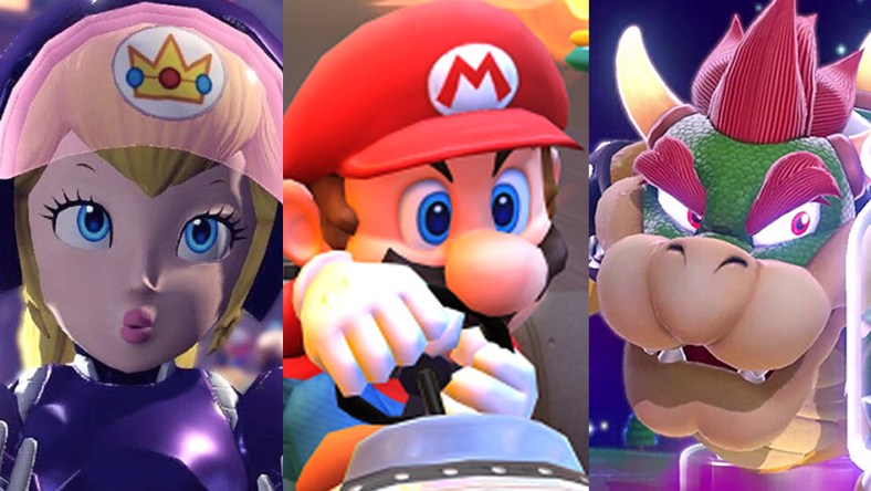 Split image of Peach, Mario and Bowser from the Nintendo games