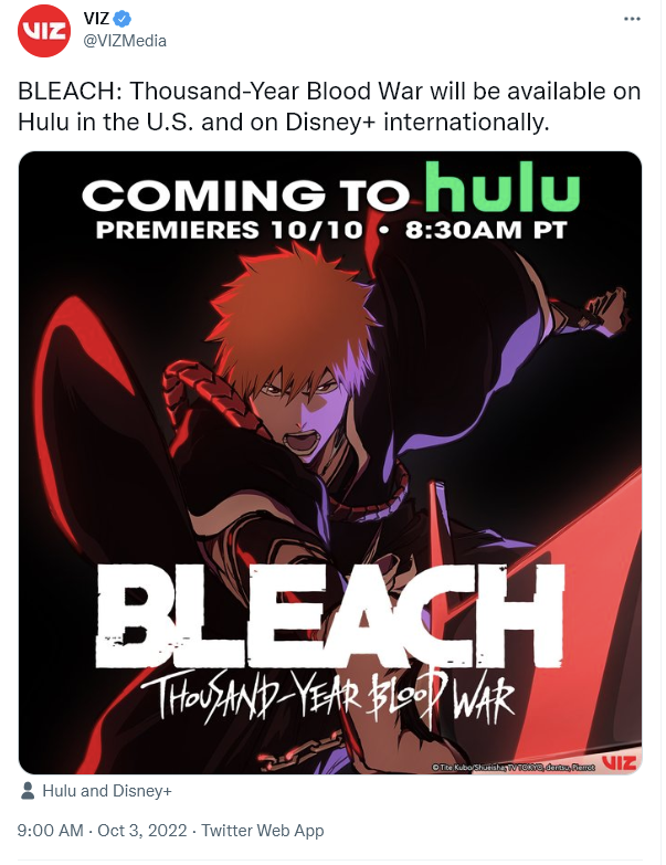 Viz Media Officially Reveals Platform For English-Language Simulcast Of ' Bleach: Thousand-Year Blood War' - Bounding Into Comics